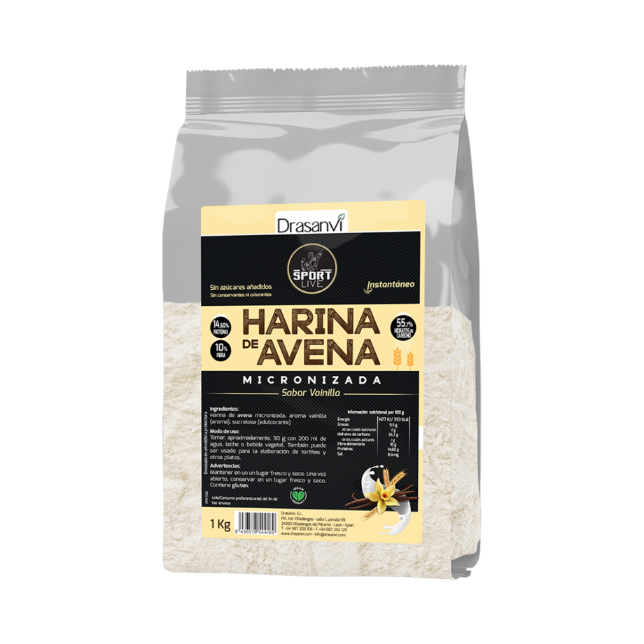 Harina de Avena  Sabor Vainilla 1 Kg Sport Live Drasanvi