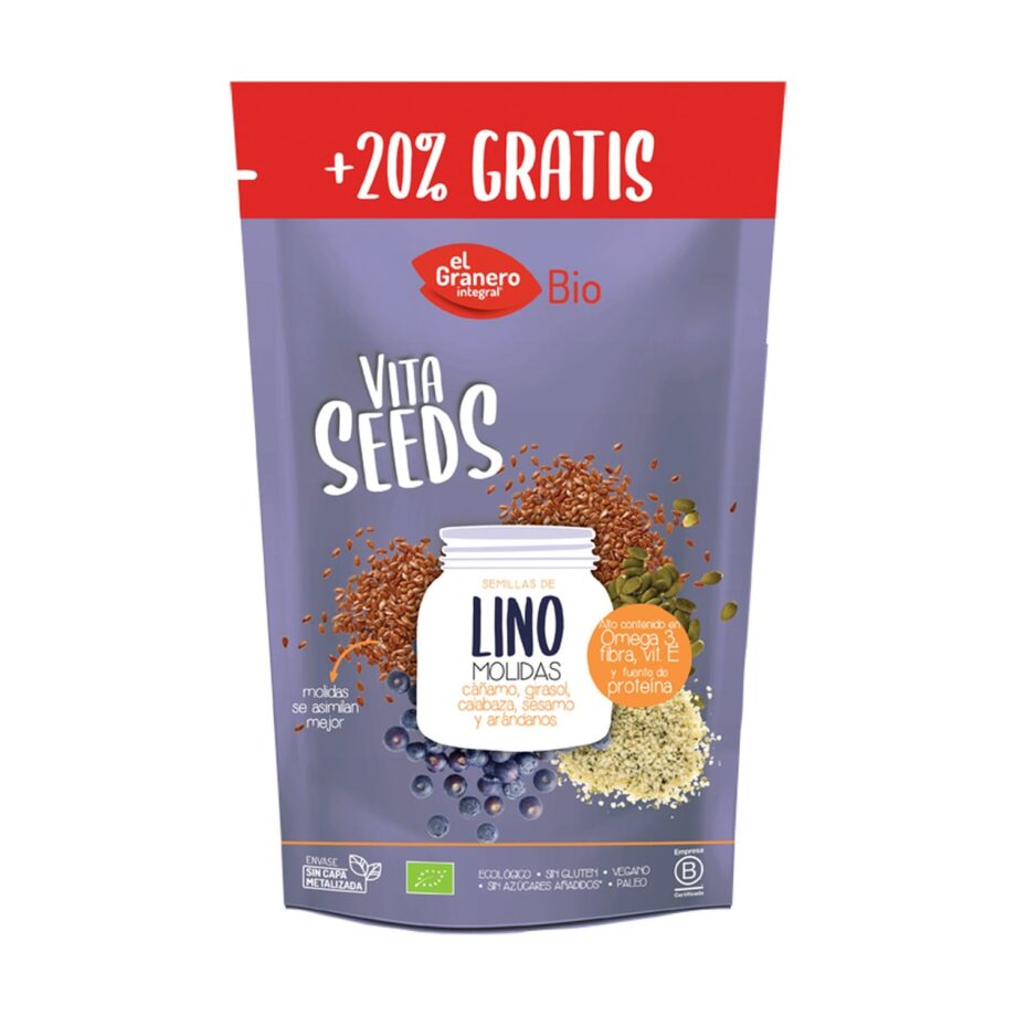 Vitaseeds Lino Molido, Girasol, Sésamo, Calabaza y Arándanos Bio