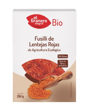 Pasta Fusilli de Lentejas Rojas Bio