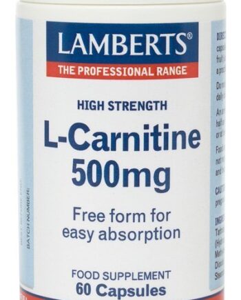 L-Carnitina 500 mg Pura en forma libre. Aminoácido no esencial - 60 Cápsulas