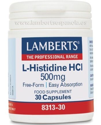 L-Histidina HCI 500 mg. En forma libre. Aminoácido no esencial - 30 Cápsulas