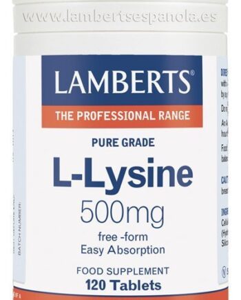 L-Lisina 500 mg. Grado puro. Alta absorción. Aminoácido esencial - 120 Tabletas