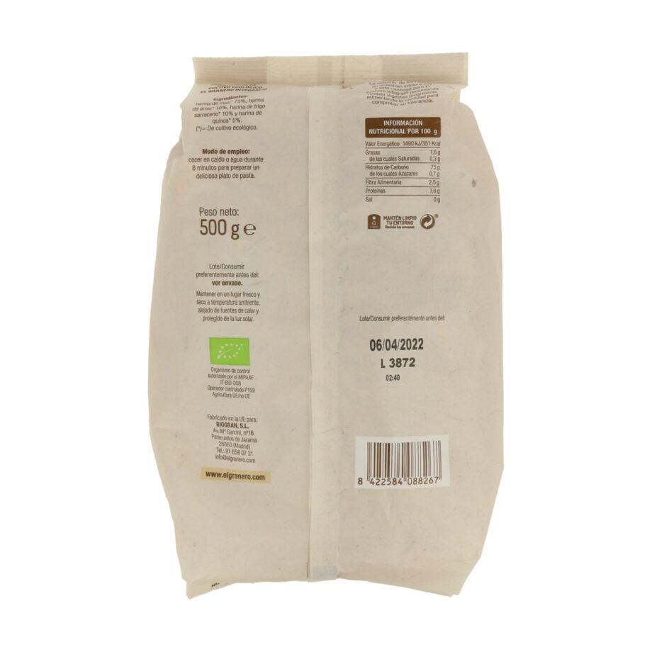 Pasta Fusilli de 4 Cereales Sin Gluten Bio