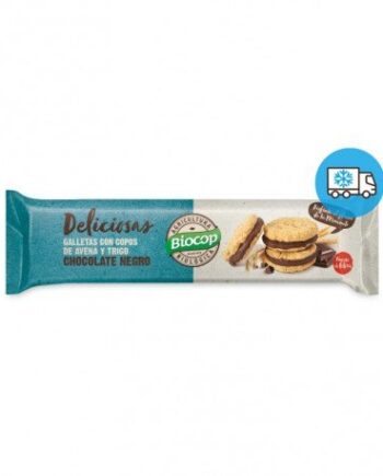 Galeta deliciosas con copos de avena y trigo rellena de choco negro Biocop 150g