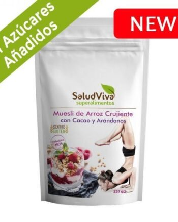 Muesli de Arroz Crujiente con Cacao y Arándanos sin Azúcares Añadidos 330g (Prebiótico)