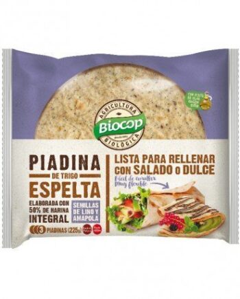 Piadina de trigo Espelta 50% integral Lino-Amapola Biocop 225g