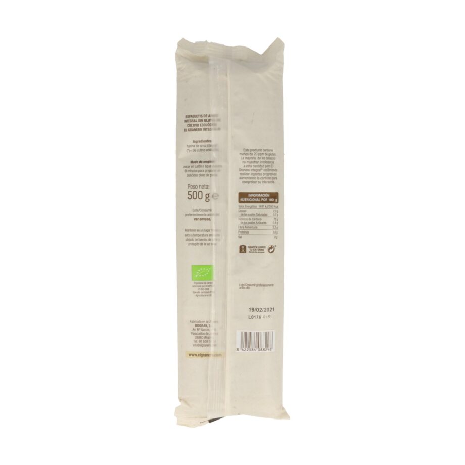 Espaguetis de arroz integral Sin gluten