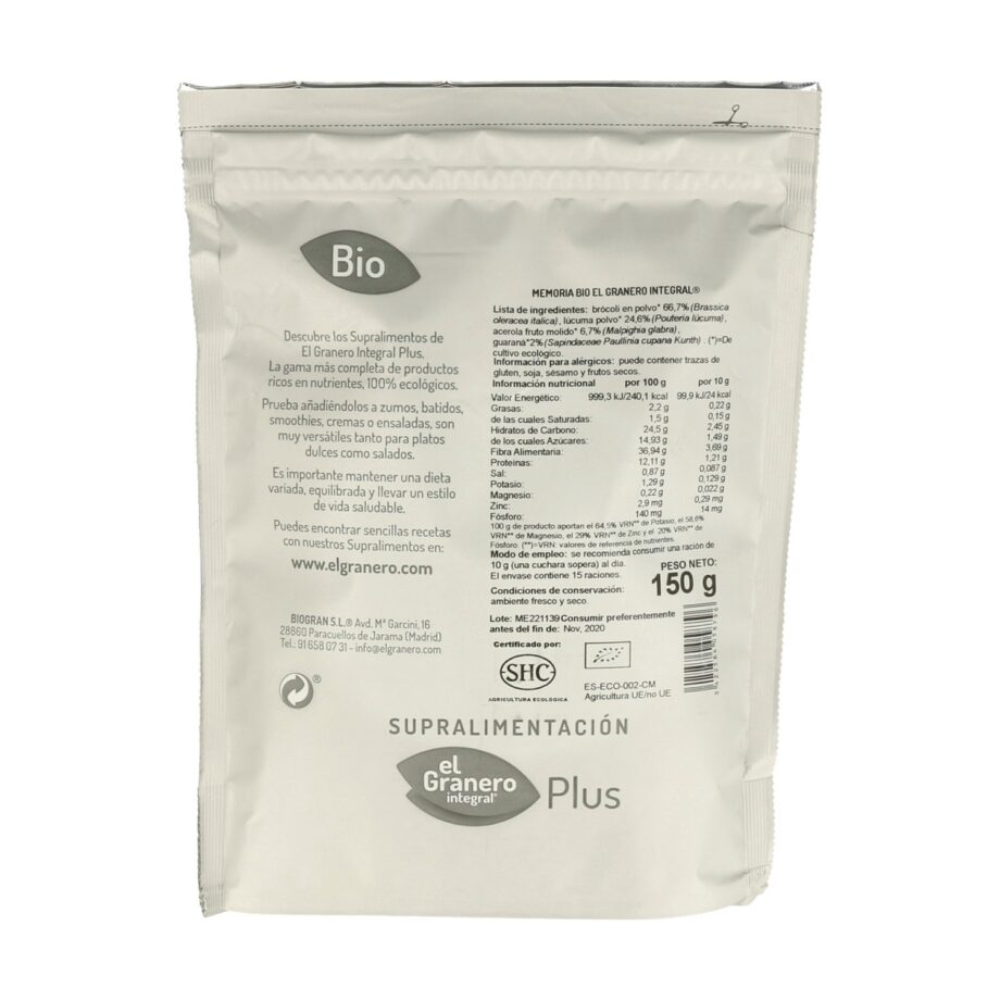 Memoria (Lucuma, Acerola, Brocoli y Guarana) Bio