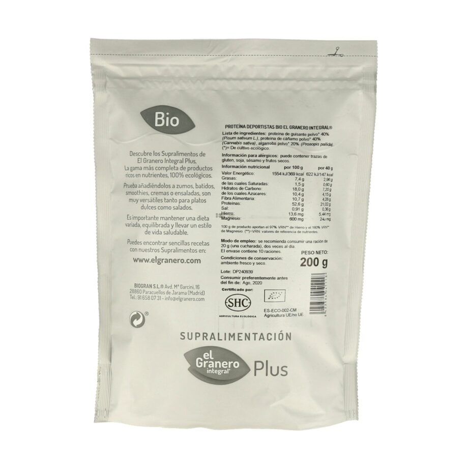Deportistas (Proteína de Guisante, Algarroba y Cáñamo) Bio