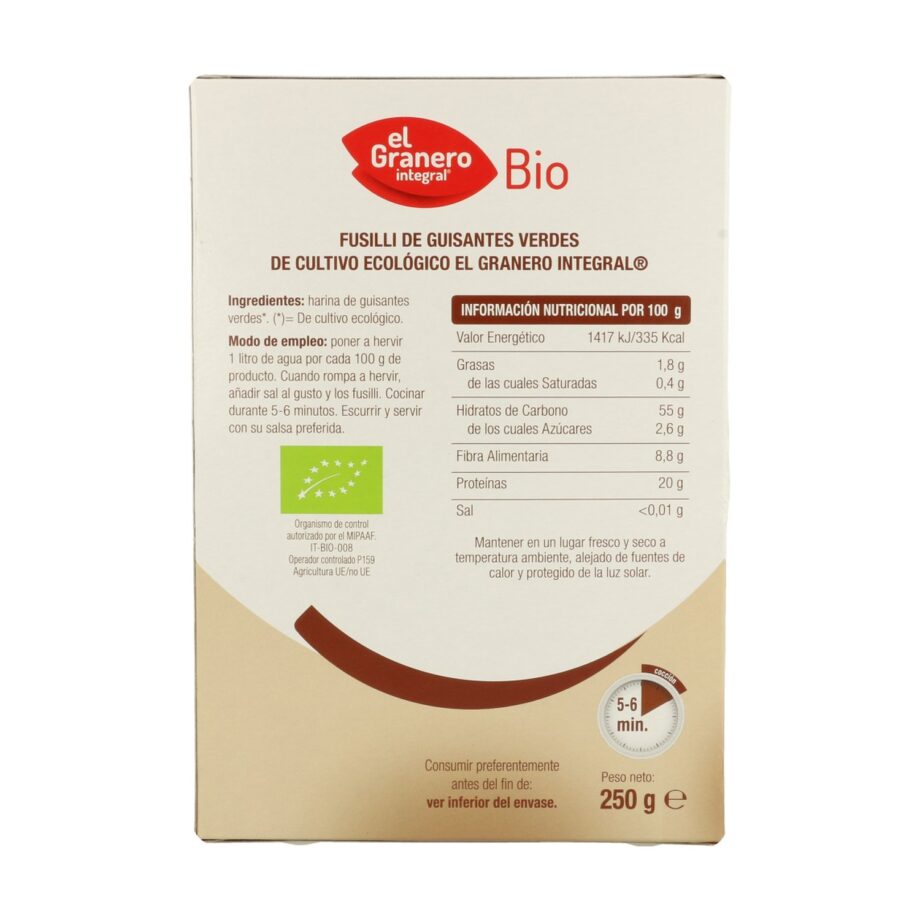 Pasta Fusilli de Guisantes Verdes Bio