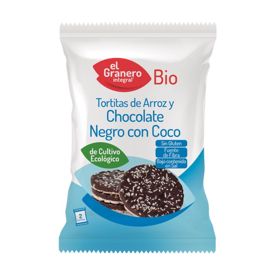 Tortitas de arroz y chocolate negro con coco